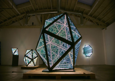 Anthony James, Portal Icosahedron, steel, LEDs and specialized glass 80"