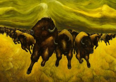 Jeffrey Berryman, "Buffalo Storm" Oil on Metal, 34" x 72"