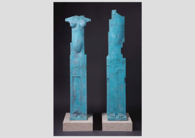 Laszlo Taubert, "King and Queen" 2003 Patinated Cast Bronze 51"h x 10"w x 8"d