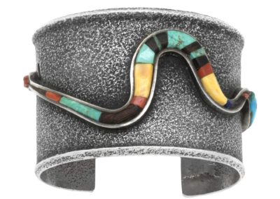 Charles Loloma silver inlaid snake bracelet