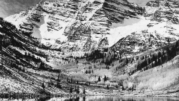 PHOTO: Ansel Adams, Maroon Bells, 1951. (Photo via Seagrave Gallery)