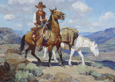 Frank Tenney Johnson, "MOUNTED COWBOY ON HORSE", oil on canvas